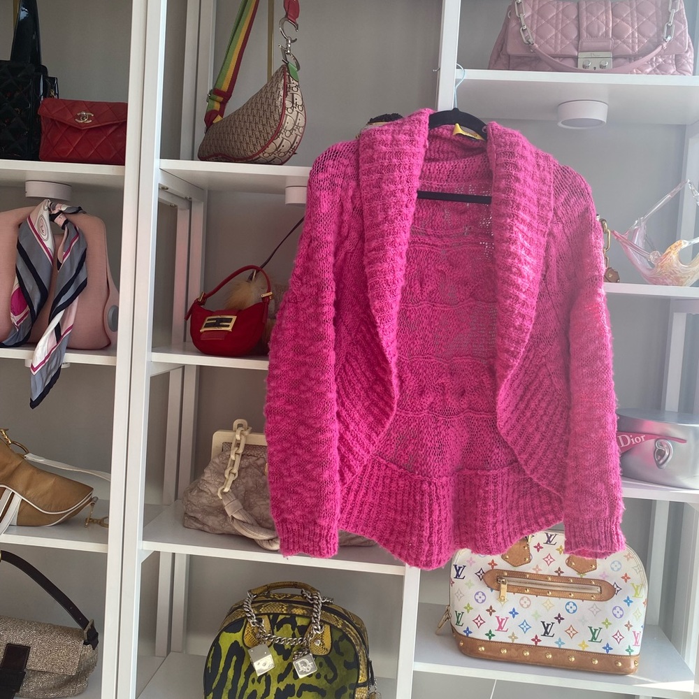 St.John Hot Pink Wool Cardigan Sweater 🎀 - Picture 3 of 8